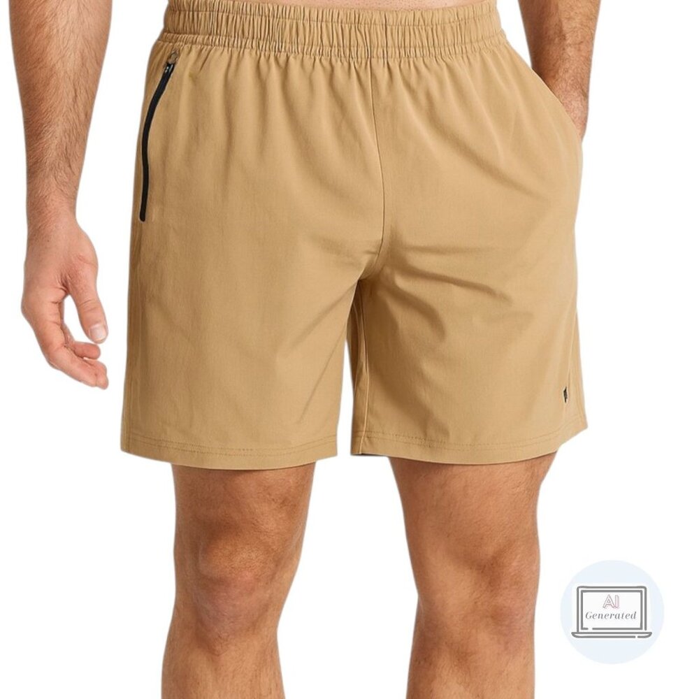 Northyard Mens Athletic Shorts Elastic Waist Drawstring Stretch Brown Size XL